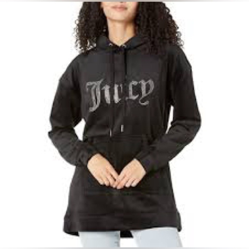 Juicy Couture Black Long Sleeve Hooded Dress Rhinestone Juicy Logo Large